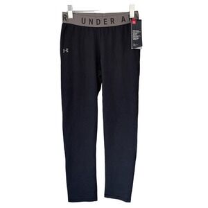 T8 Under Armour Womens HeatGear Leggings Black Gray Logo Waistband XS NEW